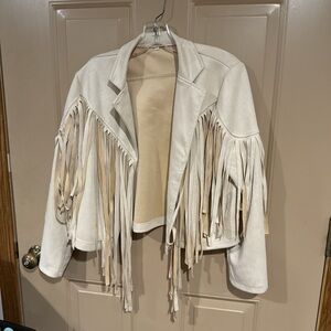 Elegant Cream Fringe Leather Jacket